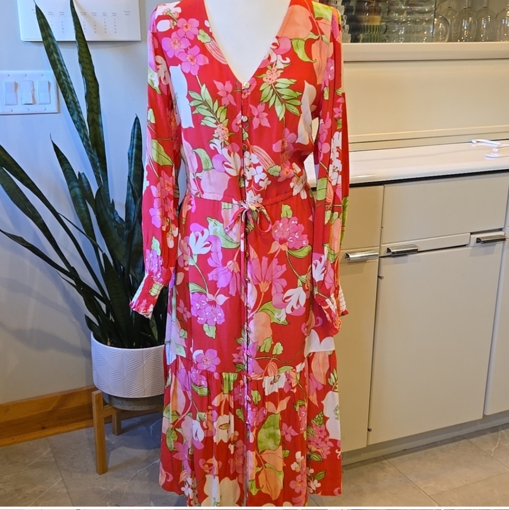 NWOT Lands' End Pink Floral Dress Size Medium Tall